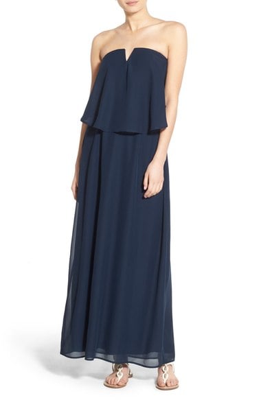 Way-In Strapless Popover Maxi Dress True Navy Blue popover dresses for kentucky derby