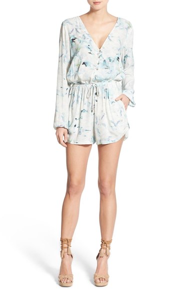 Willow & Clay Long Sleeve Floral Print Romper Vellum