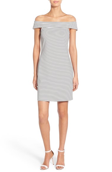 cooper & ella 'Skye' Stripe Off the Shoulder Dress Black White