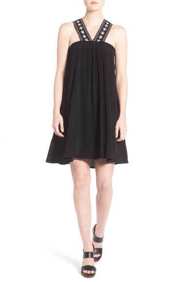 cupcakes and cashmere 'Zeus' Swing Dress Black Embroidered Straps