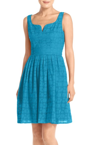 Adrianna Papell 'Capri' Eyelet Fit & Flare Dress (Regular & Petite) Carolina Blue eyelet dresses for spring 2016