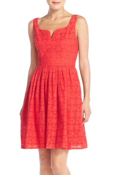 Adrianna Papell 'Capri' Eyelet Fit & Flare Dress (Regular & Petite) Hibiscus eyelet dresses for spring 2016
