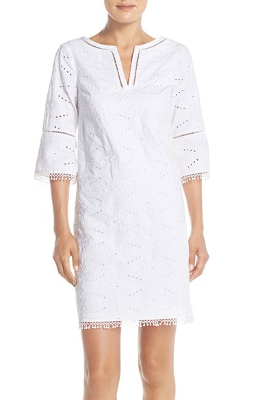 Adrianna Papell Eyelet Bell Sleeve Shift Dress White eyelet dresses for spring 2016