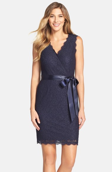 Adrianna Papell Lace Faux Wrap Dress Navy Blue wrap dresses for the kentucky derby 2016 