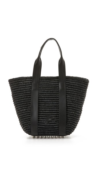 Alexander Wang Straw Panier Tote Black Studded Base trendy straw totes summer 2016