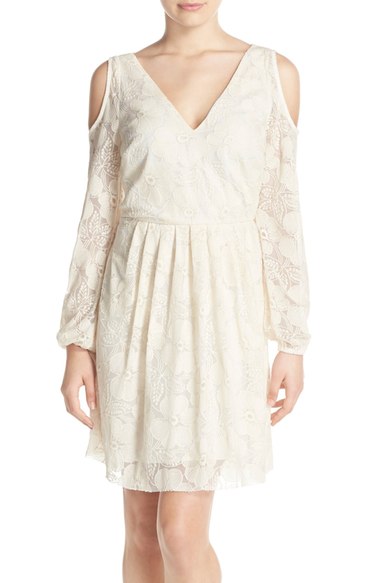 Ali & Jay Cold Shoulder A-Line Mesh Lace Dress Creme cold shoulder dresses spring candace rose