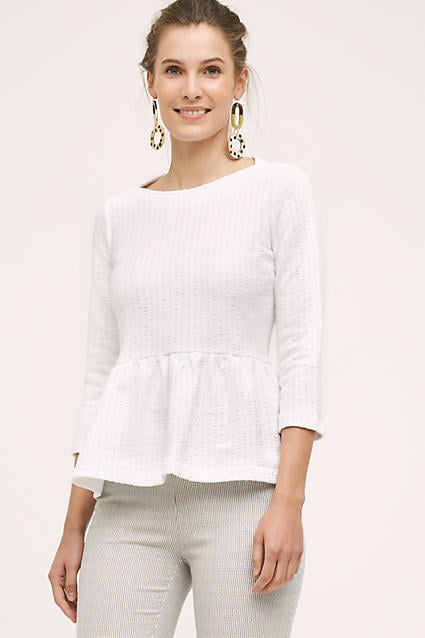 Amadi Ruffled Peplum Pullover White Anthropologie anthropologie extra 30% off sale memorial day