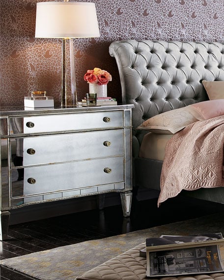 Amelie Mirrored Hall Chest Antiqued Silver Finish with Antiqued Gold-Painted Accents Horchow horchow everything sale spring 2016