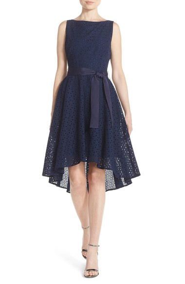 BB Dakota 'Lilyana' Eyelet High/Low Fit & Flare Dress Navy Blue eyelet dresses for spring 2016