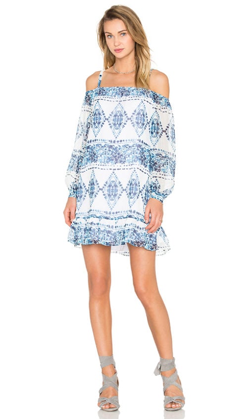 BCBGENERATION COLD SHOULDER HALTER DRESS Blue Combo cold shoulder dresses spring