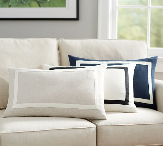 BELGIAN FLAX LINEN FRAME LUMBAR PILLOW COVER Pottery Barn pottery barn pre-memorial day sale 