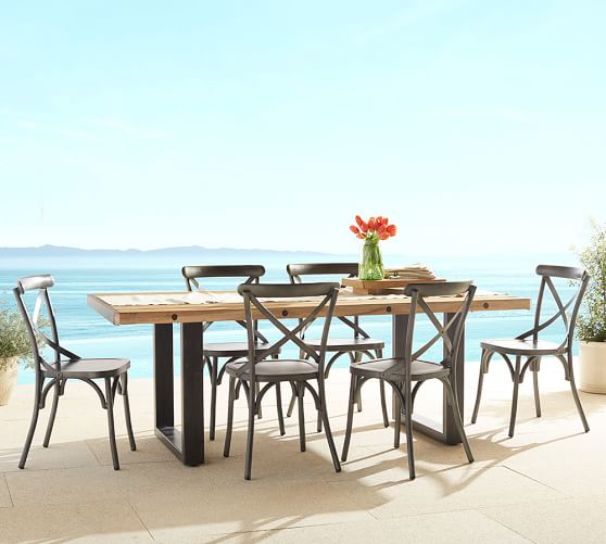 BIG DADDY'S ANTIQUES TEAK RECTANGULAR DINING TABLE & X-BACK CHAIR SET Pottery Barn pottery barn outdoor furniture sale 