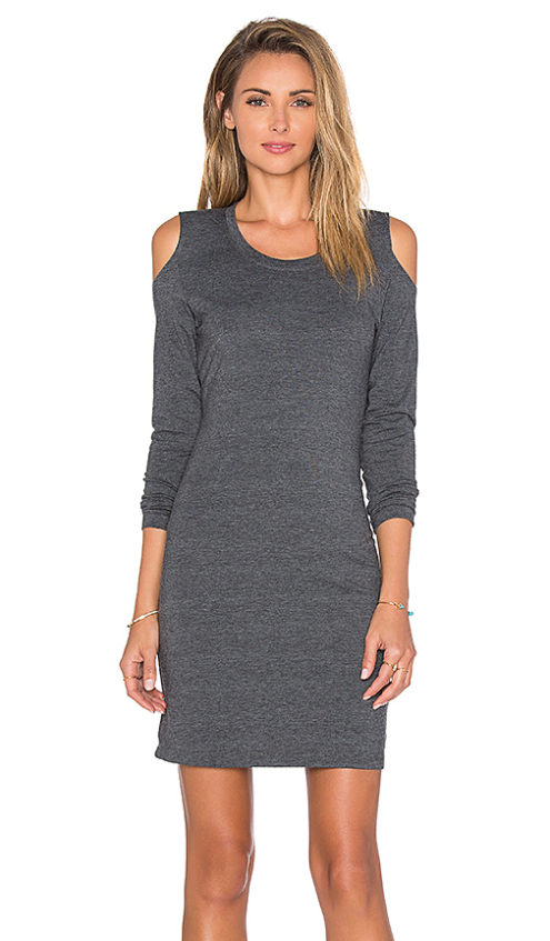 BOBI RELAXED DRESS JERSEY COLD SHOULDER LONG SLEEVE MINI DRESS Dark Grey cold shoulder dresses spring candace rose