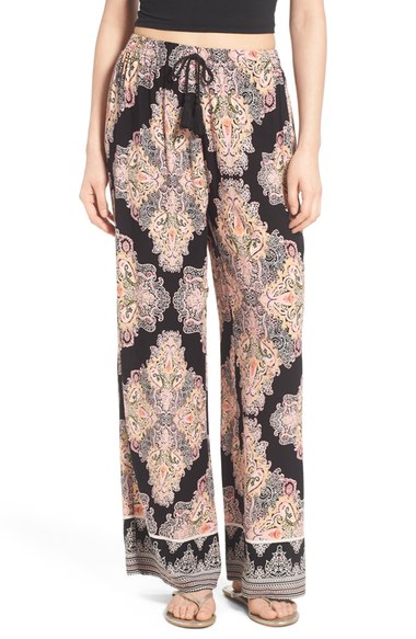 Band of Gypsies Paisley Print Woven Pants Black Pink Nordstrom nordstrom half yearly sale for women