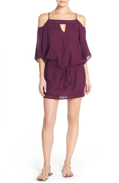 Becca 'Tivoli' Cold Shoulder Cover-Up Marsala beach cover-ups