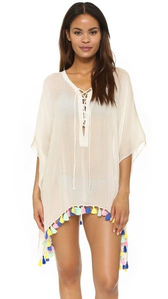 Bindya Fiesta Lace Up Cover Up White Tassels Fringe  beach cover-ups summer memorial day weekend