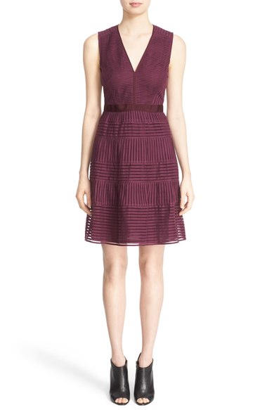 Burberry London 'Cerys' Shadow Stripe Sleeveless Fit & Flare Dress Bright Burgundy Nordstrom nordstrom designer clearance sale for women