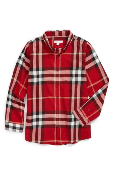 Burberry 'Mini Fred' Check Flannel Woven Shirt (Toddler Boys) Parade Red Nordstrom nordstrom designer clearance sale for kids