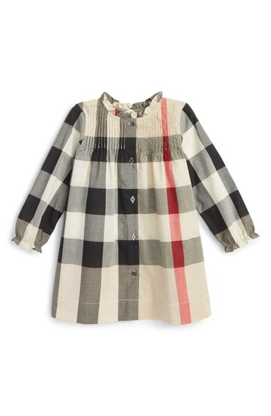 Burberry Ruffle Check Dress (Baby Girls) New Classic Nordstrom nordstrom designer clearance sale for kids