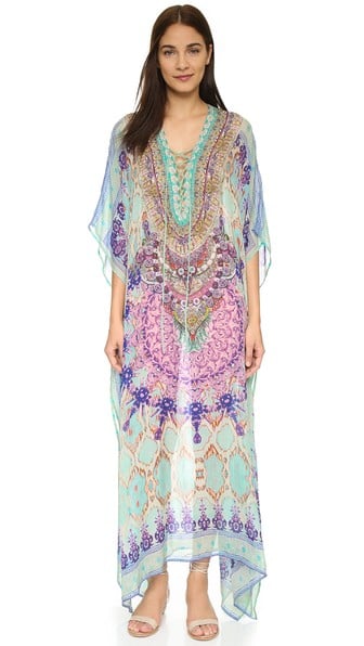 Camilla Long Lace Up Caftan Sarayi Print Multicolored Sequins beach cover-ups