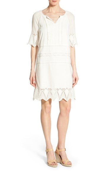 Caslon® Embroidered Trim Shift Dress (Regular & Petite) Ivory Cloud nordstrom half yearly sale for women
