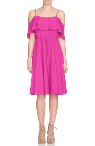 CeCe by Cynthia Steffe 'Jackie' Cold Shoulder Fit & Flare Dress Hot Plum cold shoulder dresses spring candace rose
