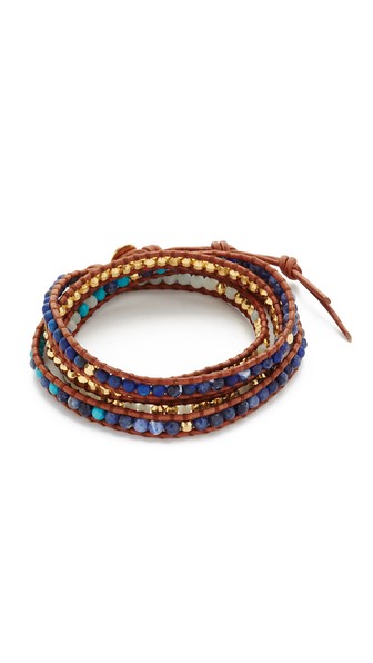 Chan Luu Beaded Wrap Bracelet Blue Mix Natural Brown Leather shopbop surprise sale for spring