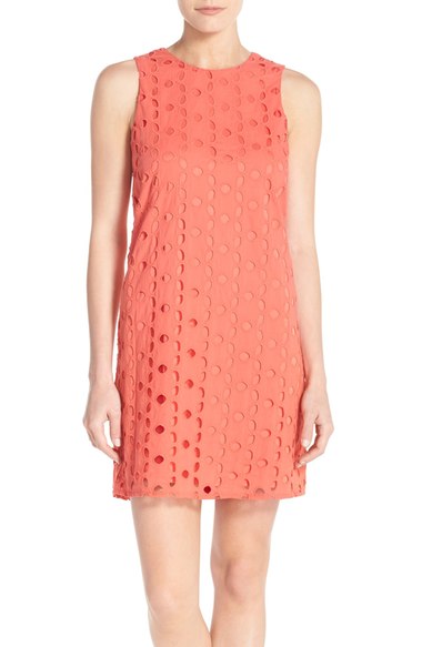 Charles Henry Eyelet Cotton Shift Dress Coral eyelet dresses for spring 2016