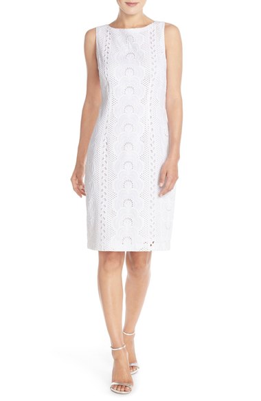 Chetta B Cotton Eyelet Sheath Dress True White eyelet dresses for spring 2016