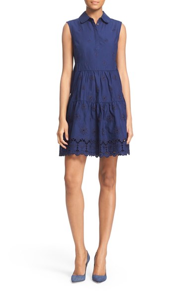 Diane von Furstenberg 'Kit' Embroidered Shirtdress Eyelet Trim Midnight Blue eyelet dresses for spring 2016