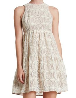 Dress the Population 'Stephanie' Sequin Crochet Appliqué Babydoll Dress Cream babydoll dresses for spring 2016
