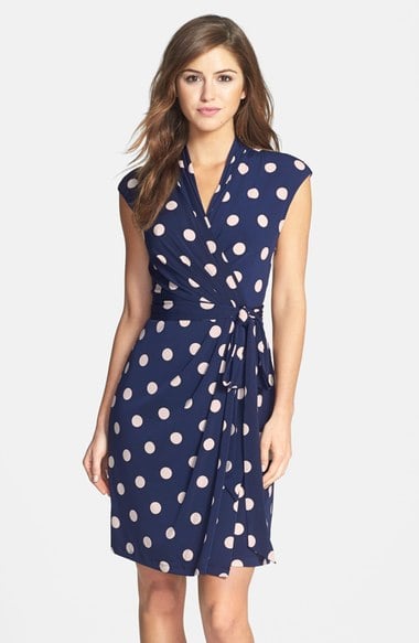 Eliza J Polka Dot Jersey Faux Wrap Dress (Regular & Petite) Navy Blue wrap dresses for the kentucky derby 2016 