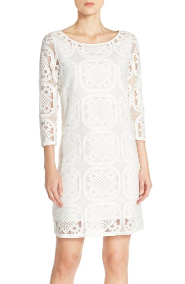 FELICITY & COCO Geometric Lace Shift Dress (Nordstrom Exclusive) White shift dresses for the kentucky derby
