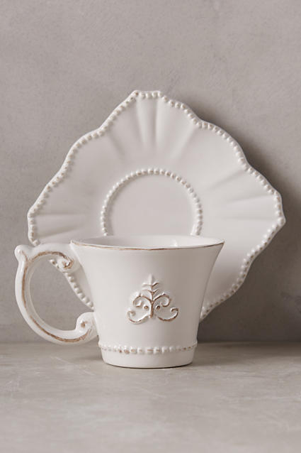 Fleur De Lys Cup & Saucer White Anthropologie anthropologie mother's day weekend sale