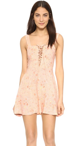 Flynn Skye Leila Floral Print Lace Up Mini Dress Apricot Bliss lace-up dresses spring 2016