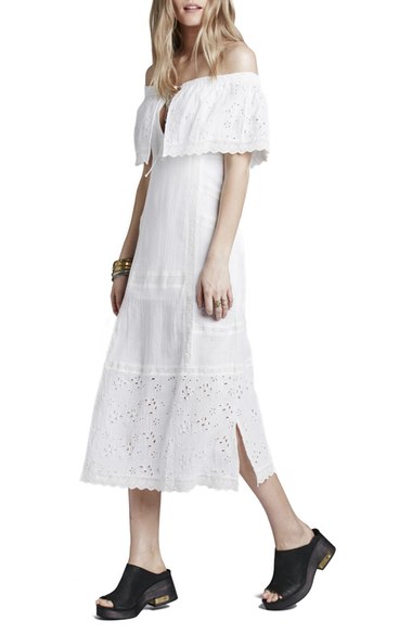 Free People 'Most Beautiful' Off the Shoulder Cotton Midi Dress Ivory eyelet dresses for spring 2016