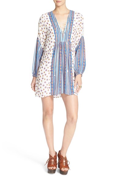 Free People 'Rain Shine' Lace-Up Swing Dress Ivory lace-up dresses spring 2016