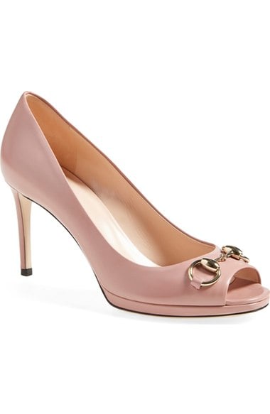 Gucci 'Gisele' Open Toe Pump (Women) Rose Leather Pink or Black Leather Nordstrom nordstrom half yearly sale for women