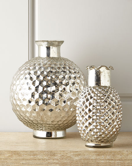 Honeycomb Mercury-Glass Vase Silver Neiman Marcus neiman decor and rug sale may 2016