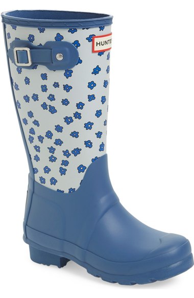 Hunter 'Original' Floral Rain Boot (Toddler, Little Kid & Big Kid) Adventure Blue Grey Nordstrom designer clearance sale for kids