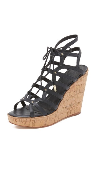 Joie Larissa Lace-Up Wedge Sandals Black Cuoio Shopbop shopbop memorial day sale 