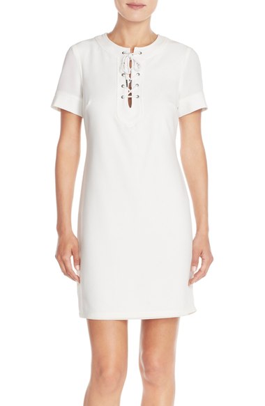 KUT from the Kloth Crepe Shift Dress Ivory lace-up dresses spring 2016