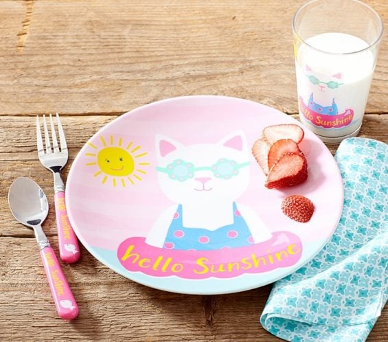 Kitty Hello Sunshine Plate & Tumbler Fire and Creme Pottery Barn Kids fire and creme pottery barn kids