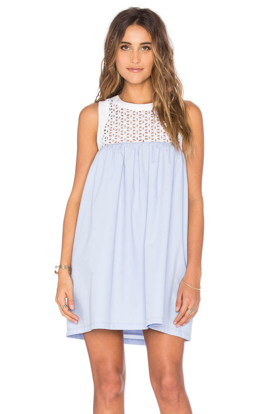 LUCCA COUTURE Eyelet and Poplin Mix Tank Dress Powder Blue eyelet dresses spring 2016