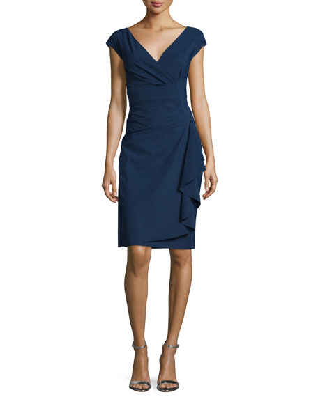 La Petite Robe di Chiara Boni Charis Side-Ruffle Cocktail Dress Blue Notte wrap dresses for the kentucky derby 2016 