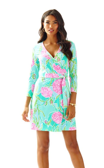 Lilly Pulitzer MERIDAN PRINTED WRAP DRESS Poolside Blue Going Stag wrap dresses for the kentucky derby 2016 