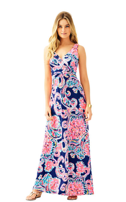 Lilly Pulitzer SLOANE V-NECK MAXI DRESS Bright Navy Pop Up For The Halibut maxi dresses for the kentucky derby 2016 style