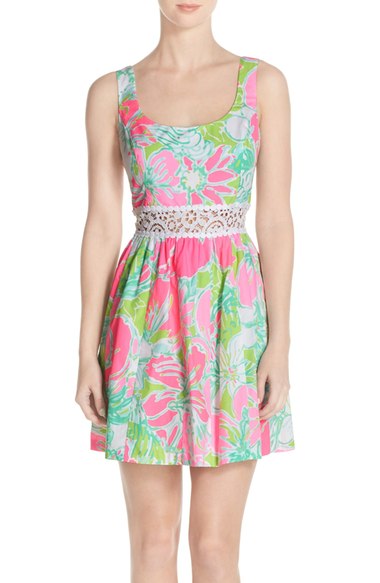 Lilly Pulitzer® 'Rosemarie' Cotton Fit & Flare Dress Flamingo Pink lace sundresses spring summer