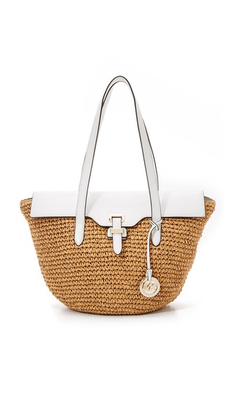 MICHAEL Michael Kors Naomi Straw Large Tote Optic White trendy straw totes summer 2016