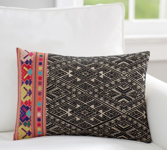 MILA EMBROIDERED TRIBAL PATTERN LUMBAR PILLOW COVER Pottery Barn